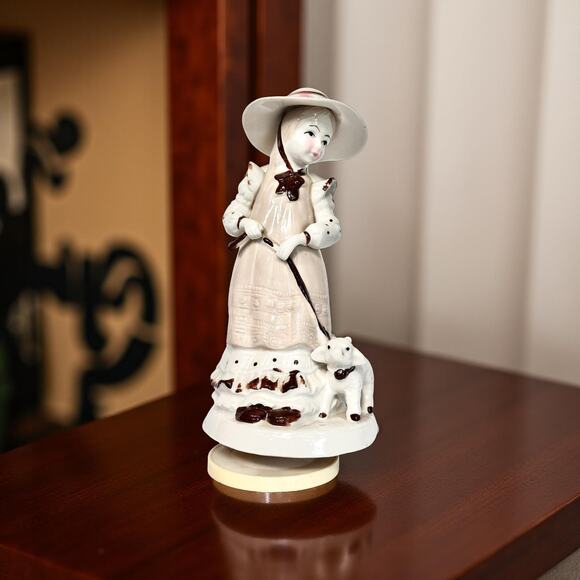 Porcelain Vintage Mary Had A Little Lamb Music Box Figurine - Picture 1 of 7